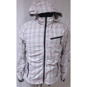 Chillax Womens Large Plaid Stripe Hooded Zip Fleece Lined Warm Jacket Coat